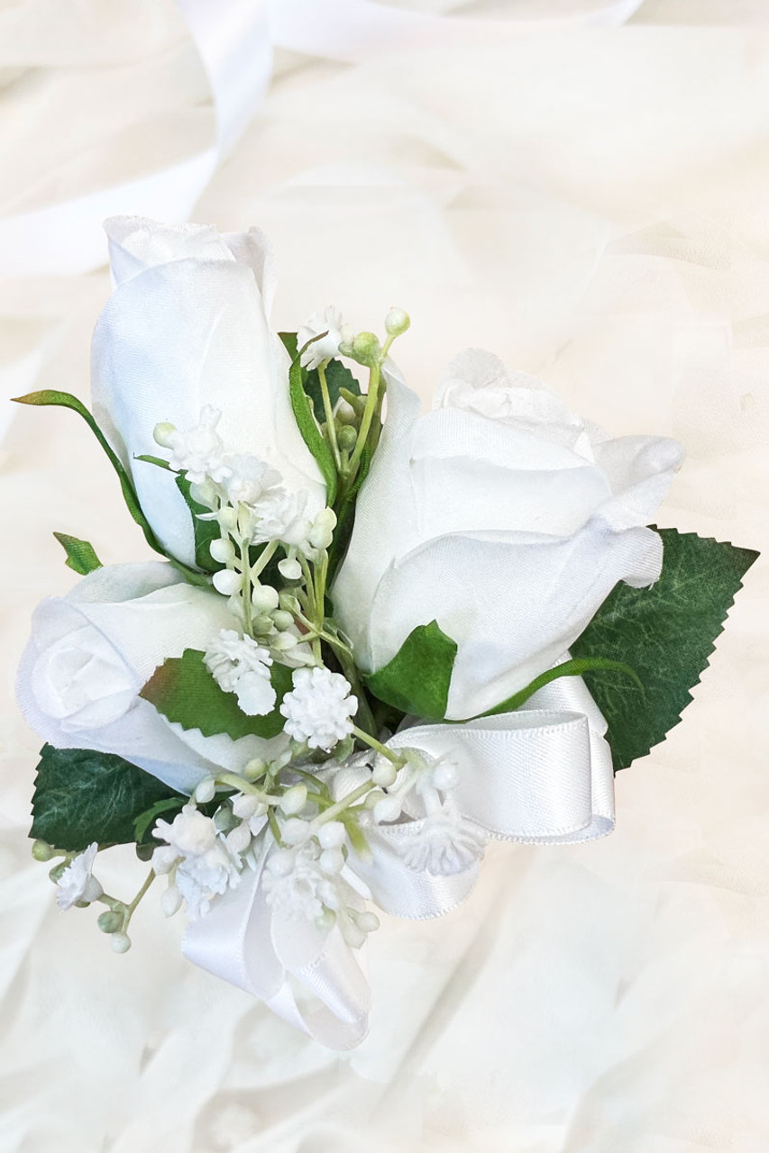 White Rose + Babies Breath Corsage  Wedding Corsage 