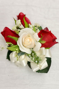 red and ivory corsage - thebridesbouquet