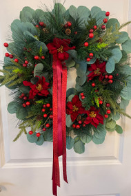 POINTSETTIA & PINE Christmas Wreath