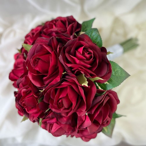 Red Silk Rose Hand Tie Bridal Bouquet