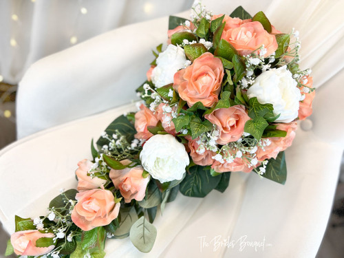 Peach Coral Gerbera Daisy Bridal Bouquet, Artificial Wedding Flowers, Silk  Wedding Bouquets