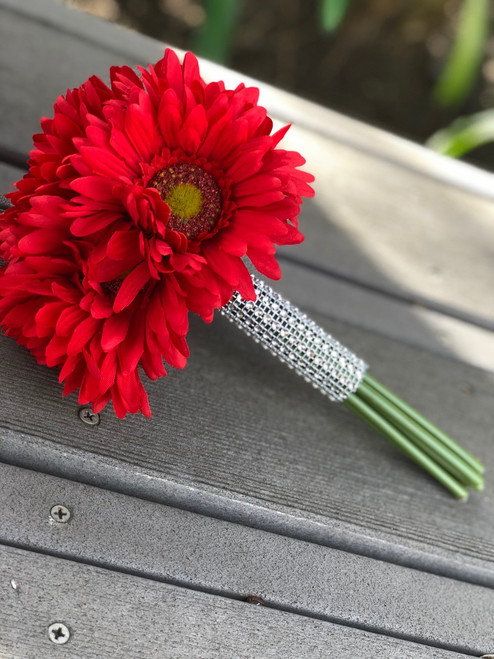 Red Daisy Bridal Bouquet, Artificial Wedding Flowers