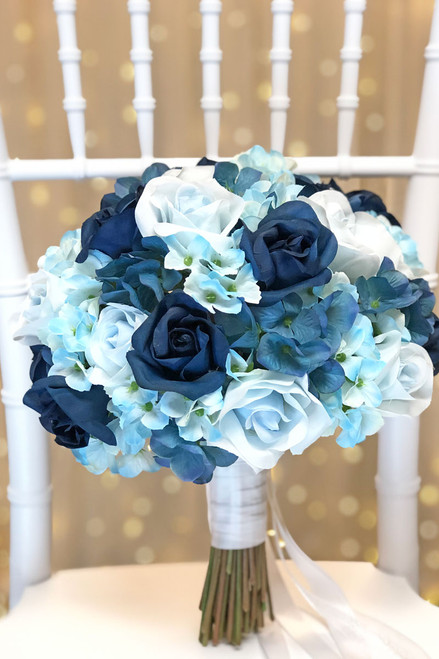 Blue Wedding Bouquet | Rose & Hydrangea Blue Bridal Bouquet (large ...
