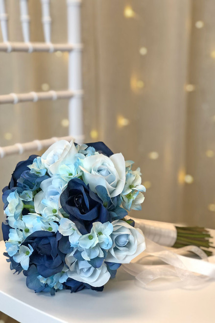 Blue Wedding Bouquet | Rose & Hydrangea Blue Bridal Bouquet (Medium ...