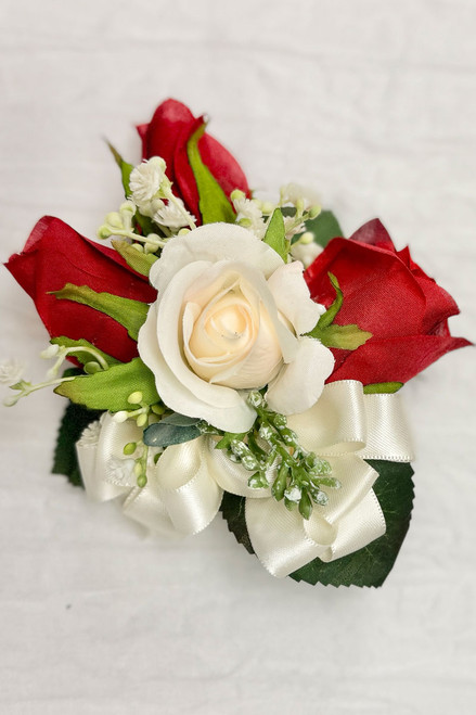 red and ivory corsage - thebridesbouquet