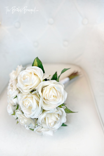 Ivory Blush Rose Garden Stem Artificial Wedding Bouquets (12 stem) 