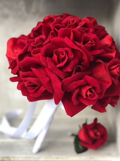 Velvet Red 24 Rose Bouquet- Christmas Silk Flower Bridal Bouquet and ...