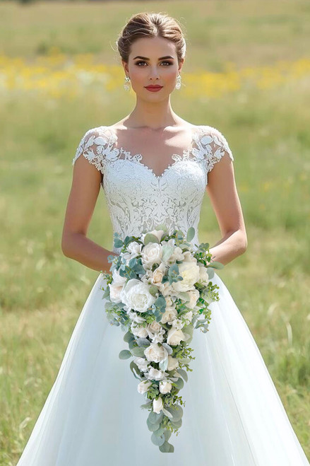 Ivory Blush Eucalyptus Cascading Bridal Bouquet | Cascade Wedding Bouquet | CAMBRIA COLLECTION