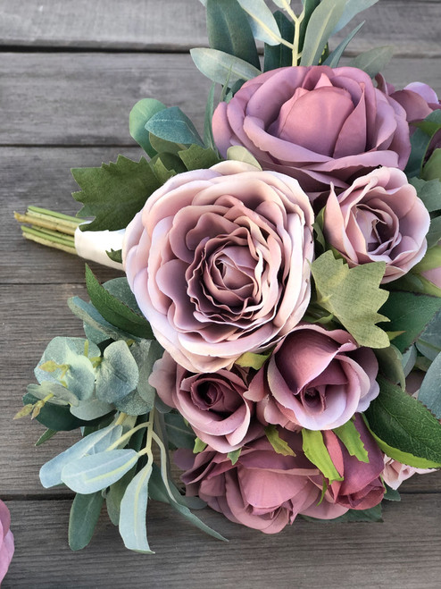 Mauve Dusty Rose Eucalyptus Bridal Wedding Bouquet Accessories – Bridal  Wedding Bouquets