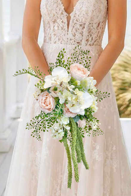 Asymmetrical Bridesmaid Bouquet with Orchids & Amaranthus- The Brides Bouquet