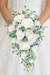 White cascading bridal bouquet with lily of the valley, roses & hydrangea designed by The Brides Bouquet.