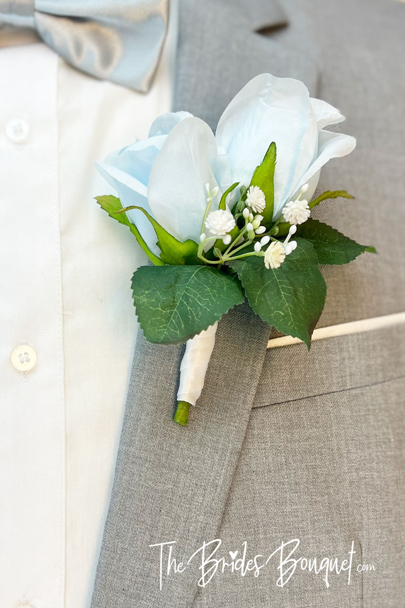 Ivory pearl celery wedding bouquet of buttons