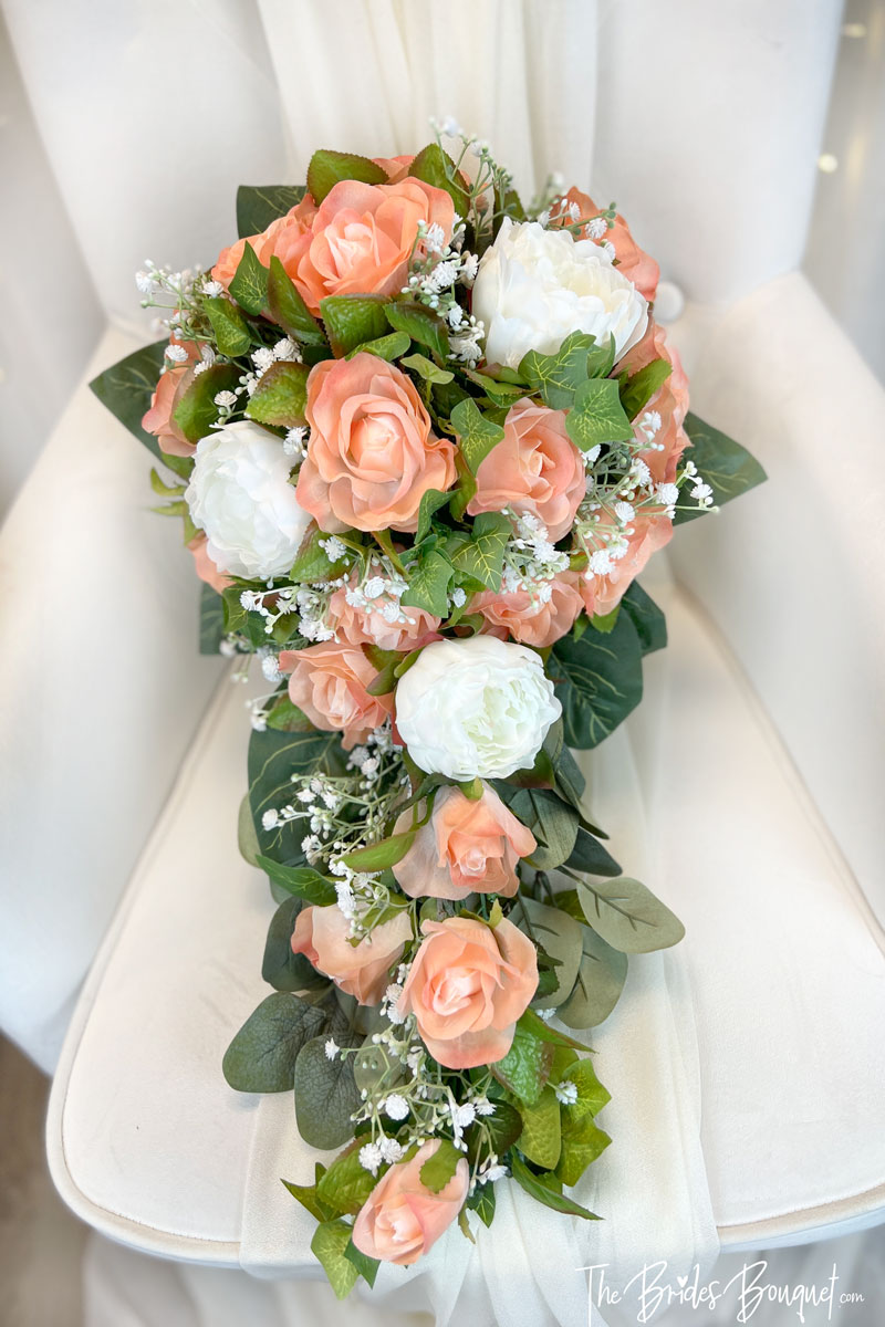 Peach Coral Silk Rose Cascade | Artificial Wedding Flowers | Silk Bridal  Bouquet | Wedding Bouquets - TheBridesBouquet.com