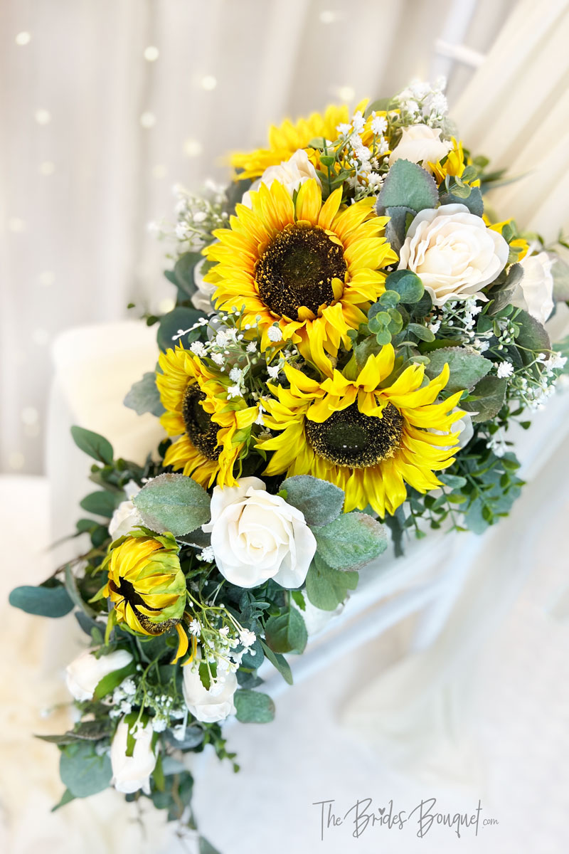 Sunflower and Roses Bouquet, Satin Ribbon Rose Bouquet, Happy Birthday  Bouquet, Ribbon Rose Arrangement, Artificial Flower 