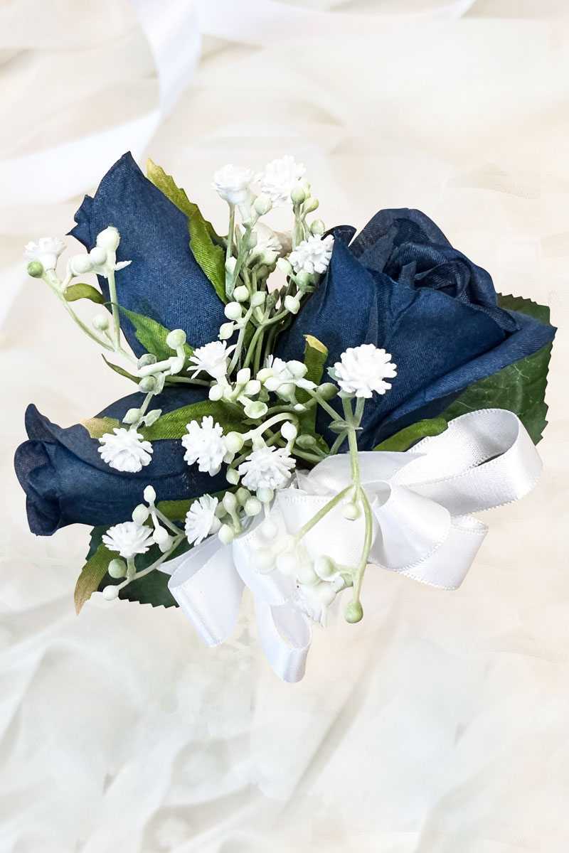 Navy Blue Rose + Babies Breath Corsage | Silk Corsage Navy Blue Rose + Babies Breath Corsage | Silk Corsage