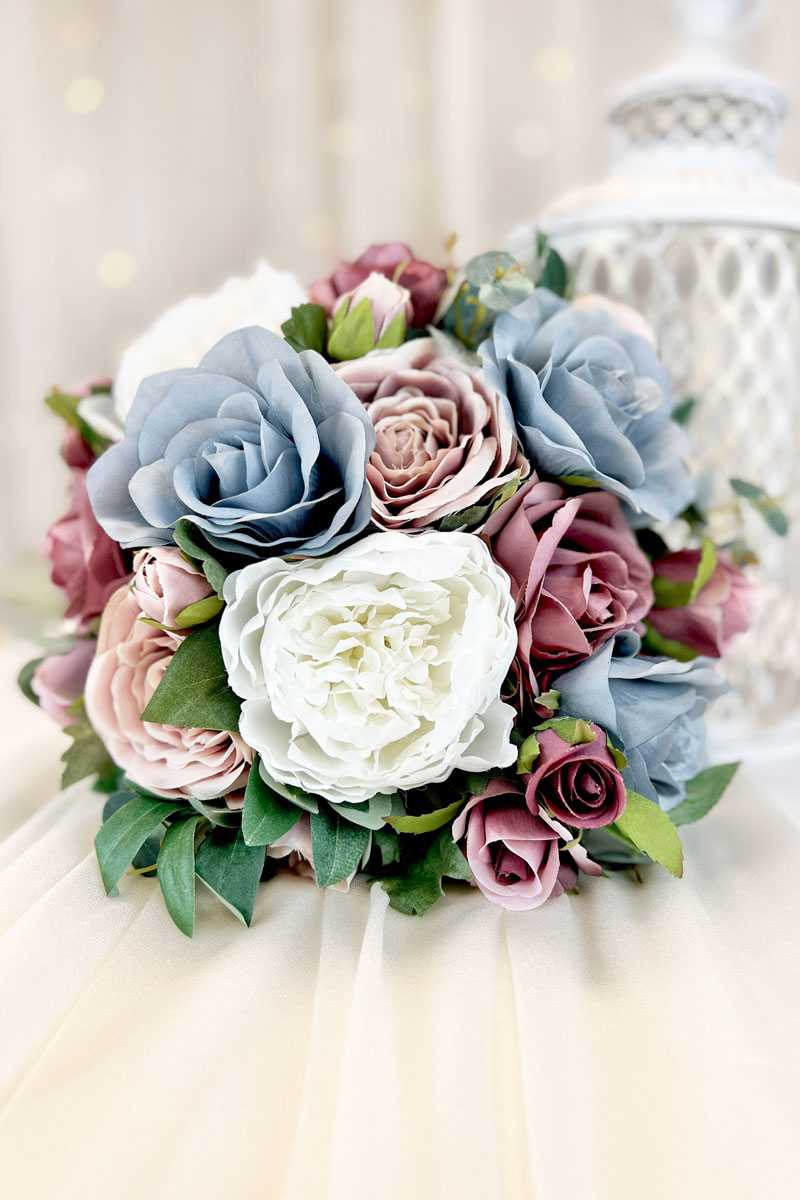 Dusty Blue & Dusty Rose Wedding Bouquets