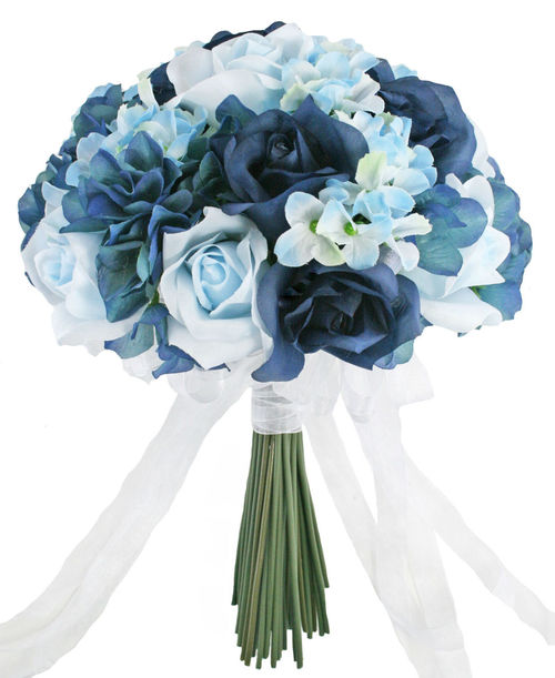 Blue Hydrangea & Roses Bridal Package - Silk Flower Bridal Wedding ...