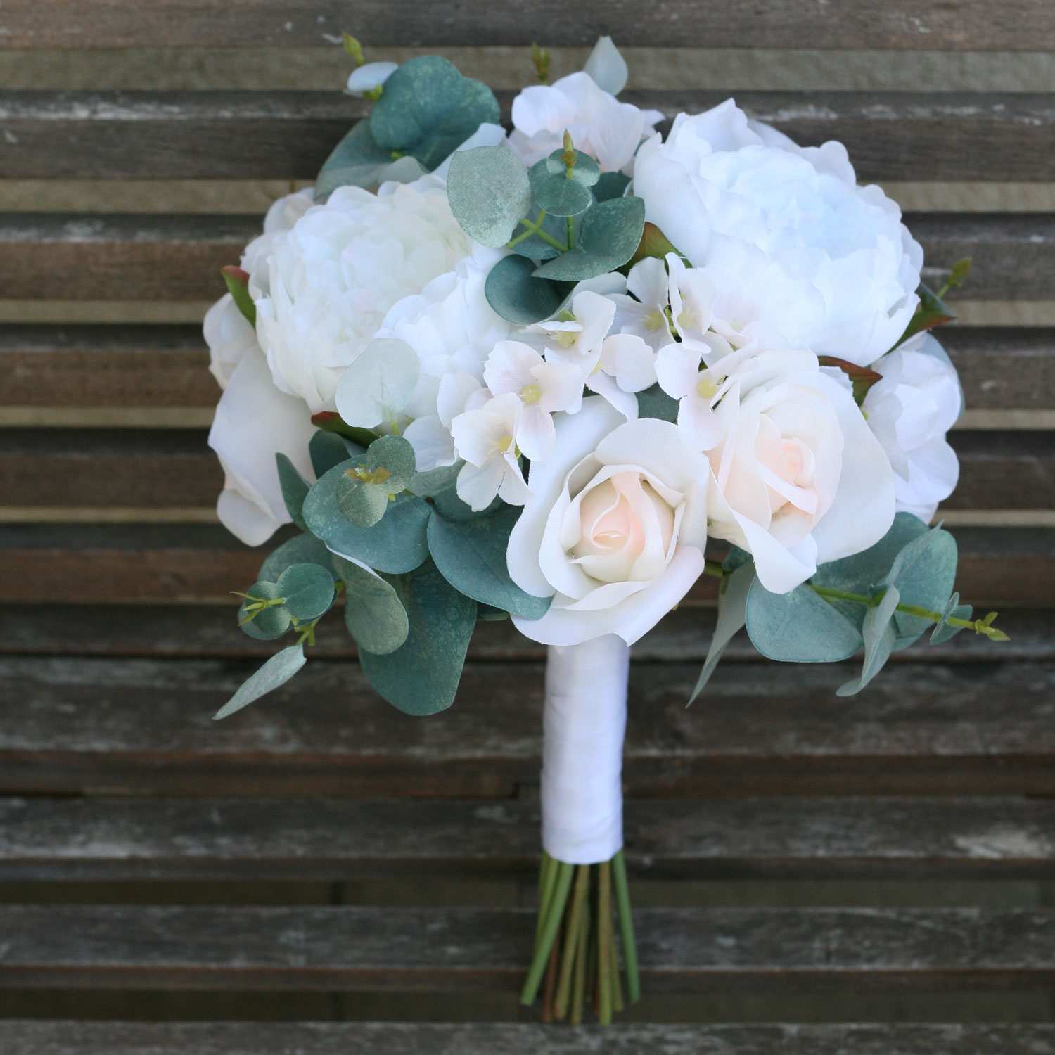 Ivory Blush Eucalyptus Artificial Wedding Bouquets Medium Thebridesbouquet Com