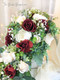 Burgundy and Ivory Cascading Bridal Bouquet | Roses + Babies Breath + Eucalyptus
