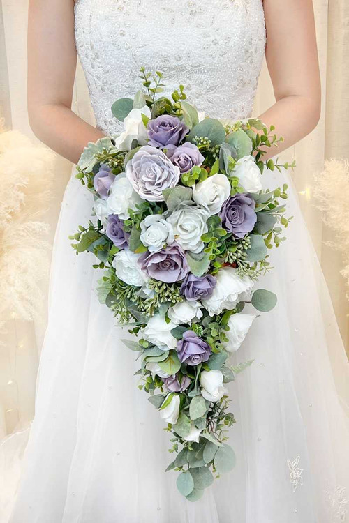 Lilac Dusty Plum Cascade Bridal Cascading Bouquet