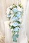 Light Blue and White Silk Rose Cascade | Artificial Wedding Flowers | Silk Bridal Bouquet | Wedding Bouquets