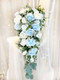 Light Blue and White Silk Rose Cascade | Artificial Wedding Flowers | Silk Bridal Bouquet | Wedding Bouquets