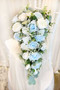 Light Blue and White Silk Rose Cascade | Artificial Wedding Flowers | Silk Bridal Bouquet | Wedding Bouquets