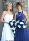 Navy Blue and Ivory Silk Rose Cascade | Artificial Wedding Flowers | Silk Bridal Bouquet | Wedding Bouquets
