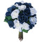 Navy Blue & Ivory Garden Rose Artificial Wedding Bouquet (large)