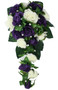 Purple and Ivory Silk Rose Cascade | Artificial Wedding Flowers | Silk Bridal Bouquet | Wedding Bouquets