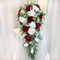 Red and Ivory Rose Cascade | Artificial Wedding Flowers | Silk Bridal Bouquet | Wedding Bouquets