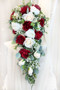Red and Ivory Rose Cascade | Artificial Wedding Flowers | Silk Bridal Bouquet | Wedding Bouquets
