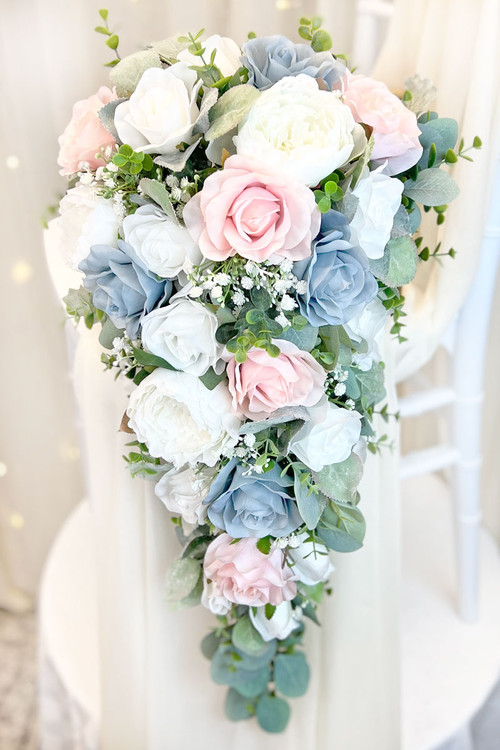 Deanna Artificial Dusty Pink Bridal Bouquet - Dusty Blue Wedding