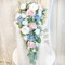Dusty Blue and Pink and White Cascade Wedding Bouquet | Silk Wedding Flowers