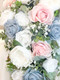 Dusty Blue and Pink and White Cascade Wedding Bouquet | Silk Wedding Flowers