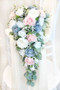 Dusty Blue and Pink and White Cascade Wedding Bouquet | Silk Wedding Flowers