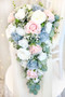 Dusty Blue and Pink and White Cascade Wedding Bouquet | Silk Wedding Flowers