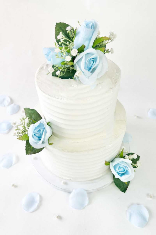 Set of 3 Sky Blue Wedding Cake Flowers & Topper