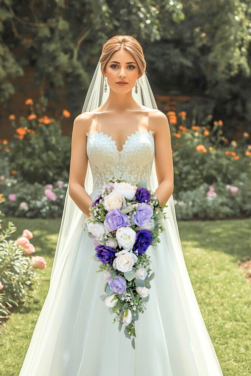 purple and white wedding dresses Wrenley Gown Ivory and Purple Sparkle off the shoulder Ball Gown Wedding Dress