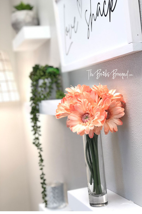 Peach Coral Gerbera Daisy Bridal Bouquet | Artificial Wedding Flowers |  Silk Wedding Bouquets | Centerpieces Decorations (9 stems)