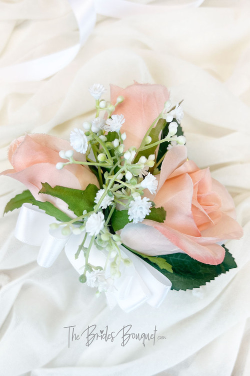 Pink Rose + Babies Breath Corsage  Wedding Corsage 