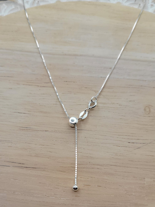 Sterling Silver Polished Adjustable Box chain Necklace