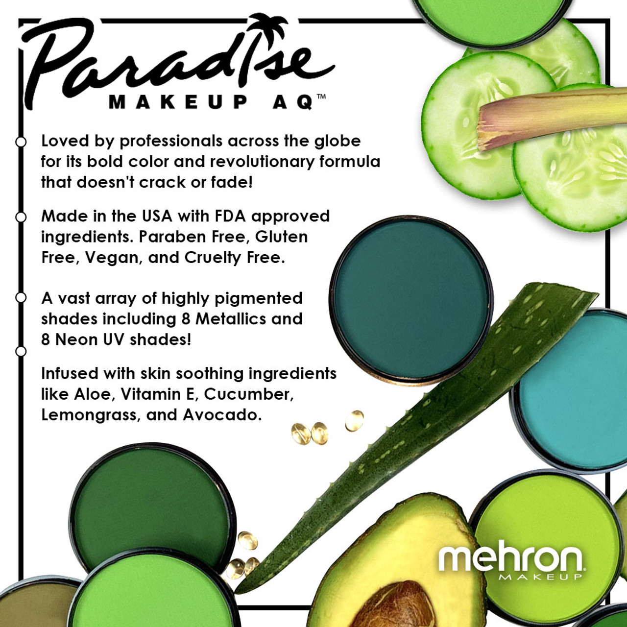 MEHRON PARADISE AQ FACE BODY PAINT COLORS CAKE MAKEUP STAGE FX REFILL SIZE  7 G