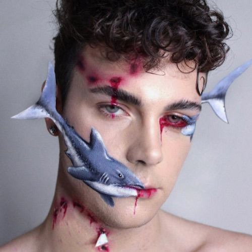 Shark face painting using Mehron makeup