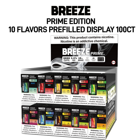 BREEZE PRIME EDITION 10ML COUNTER TOP DISPOSABLE DISPLAY 10 FLAVORS - 100CT