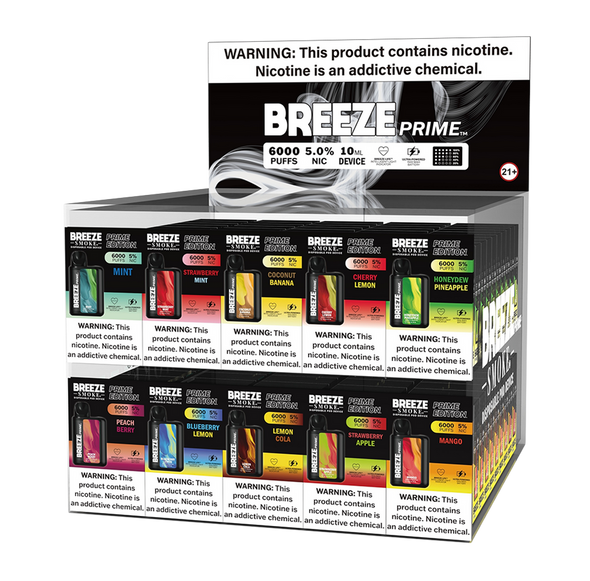 BREEZE PRIME EDITION 10ML COUNTER TOP DISPOSABLE DISPLAY 10 FLAVORS - 100CT