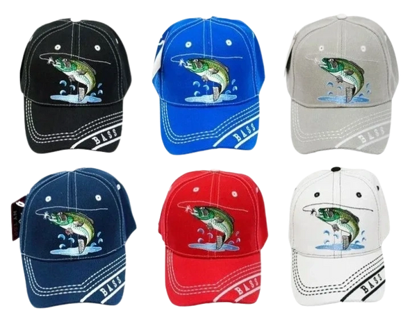 12 Piece "Bass Fishing" Casual Baseball Caps Wholesale