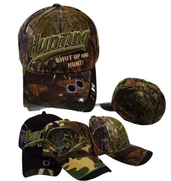 12 Piece Shut Up and Hunt" Camouflage Caps Wholesale