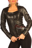Women's Black Leather Dress Shirt Top BG9 front
