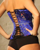 Bule Silk Overbust Brocade Corset - back view
